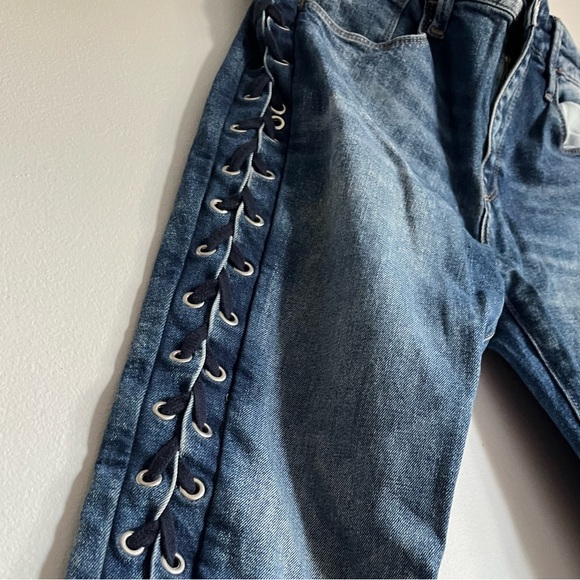 Mavi Tess Lace-Up Skinny Jeans High Rise Indigo Dark Eyelet 29 - Picture 3 of 12